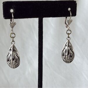 Sterling Silver Filigree Puffy Teardrop Earrings